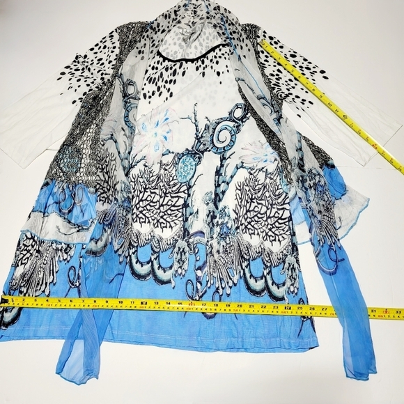 90s VTG Art to Wear Cheetah Crochet Floral Flowy Layered Blouse Cardigan XL - Picture 9 of 9